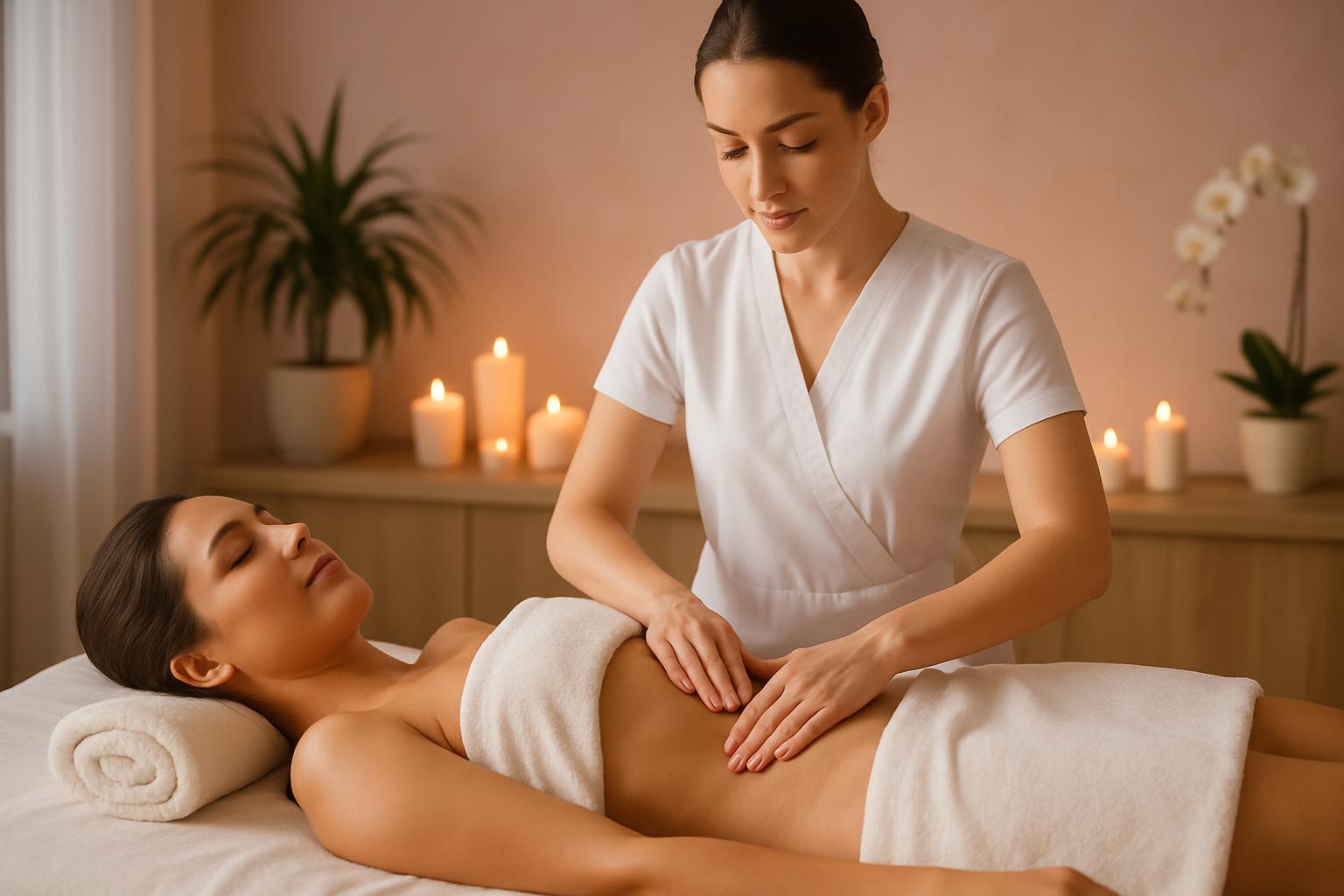 Mulher relaxando durante sessão de drenagem linfática